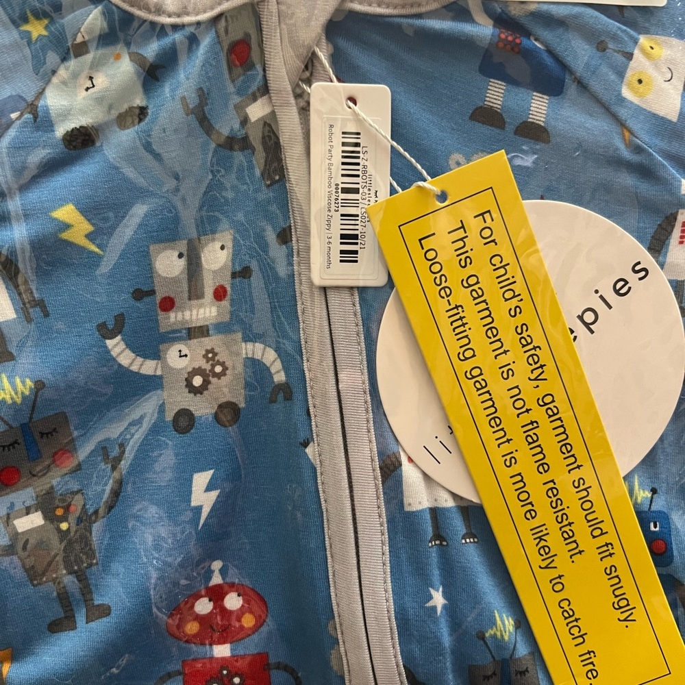 Little Sleepies Blue Robot Party Bamboo Zippy Pajamas NWT Size Baby 3 - 6 Months - Picture 7 of 7